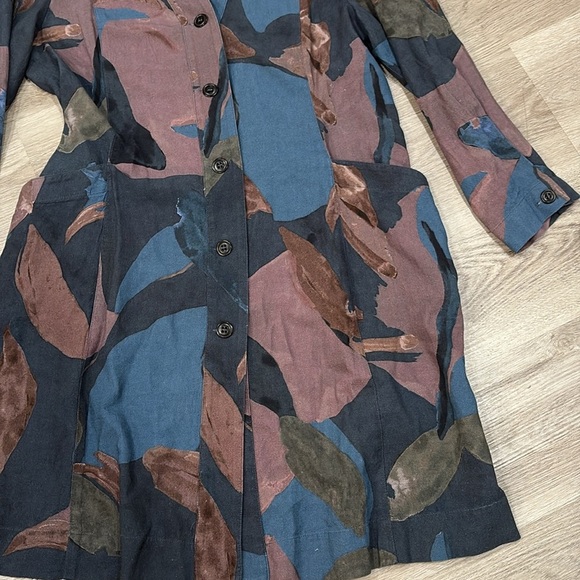 Poetry Abstract Brushstroke Button Down Linen Dress US 10 NEW - Picture 3 of 8